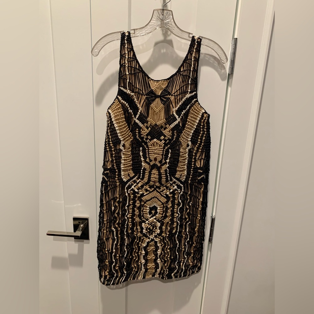 Diane von Furstenberg mini dress, black/gold/white, size small